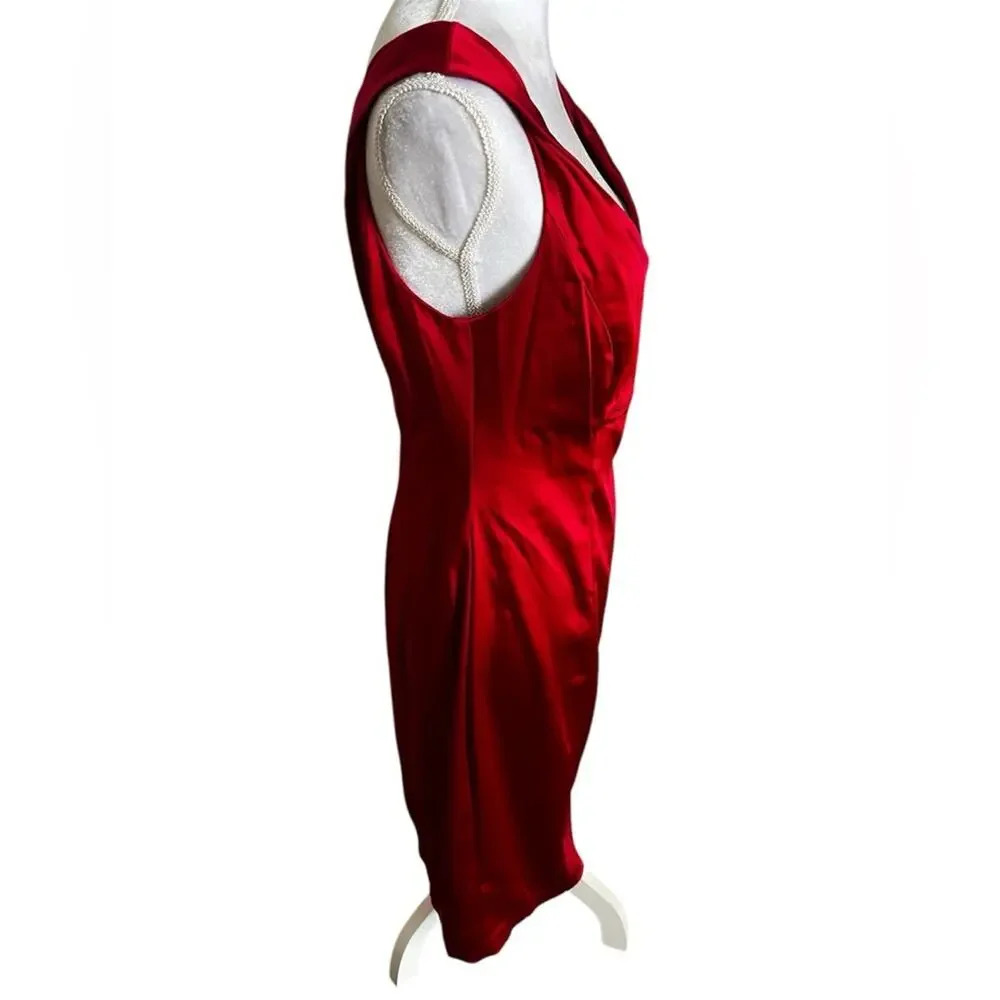 Calvin Klein NWT Red Satin Bombshell Midi Dress Size 8 formal cocktail party - Picture 3 of 6